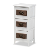 Baxton Studio Fanning Modern and Contemporary Two-Tone White and Walnut Brown Finished Wood 3-Drawer Storage Unit Baxton Studio restaurant furniture, hotel furniture, commercial furniture, wholesale living room furniture, wholesale storage cabinet, classic storage cabinet